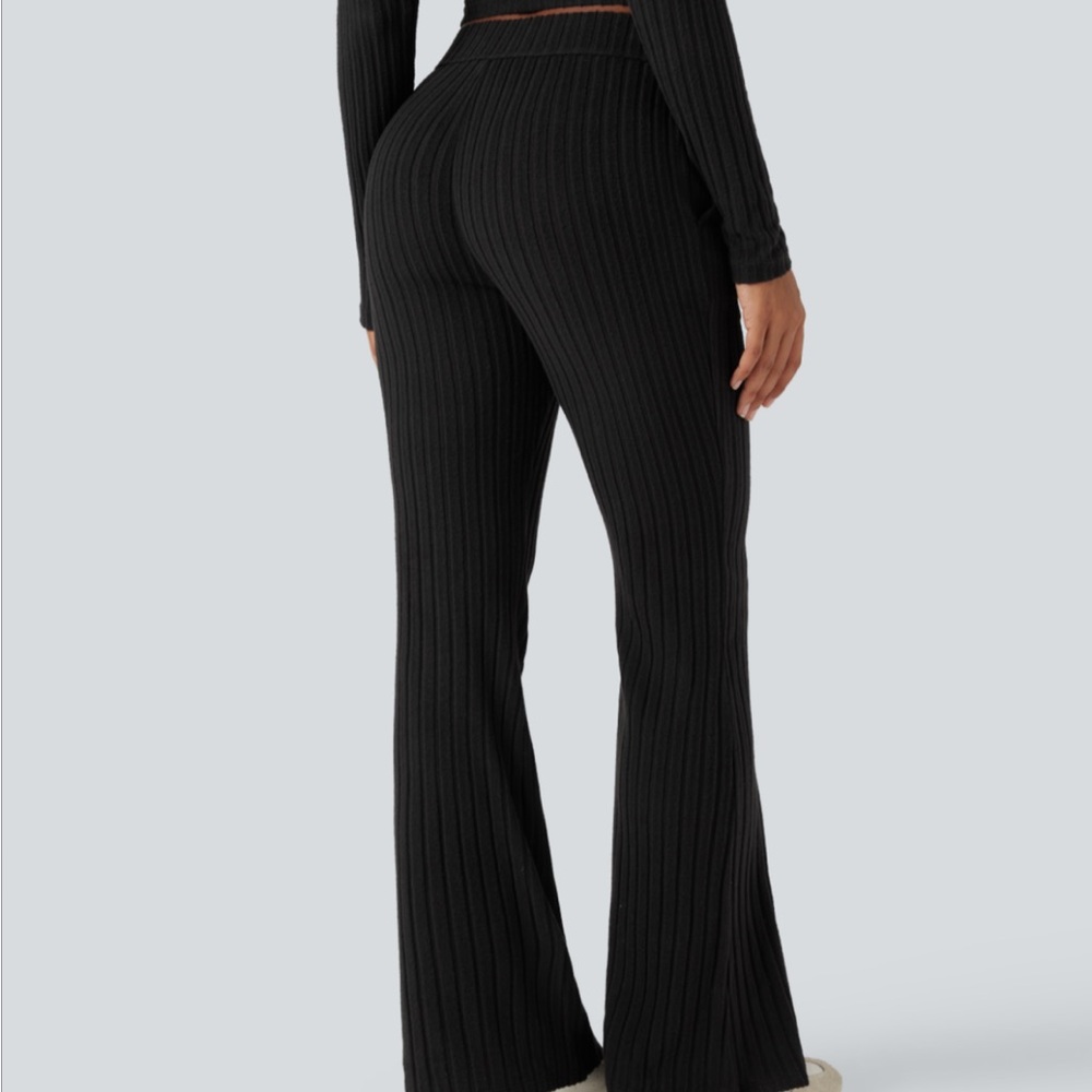 Savage X Fenty Black Ribbed Knit Flare Pants with Charm XL 14/16 X-Large Stretch